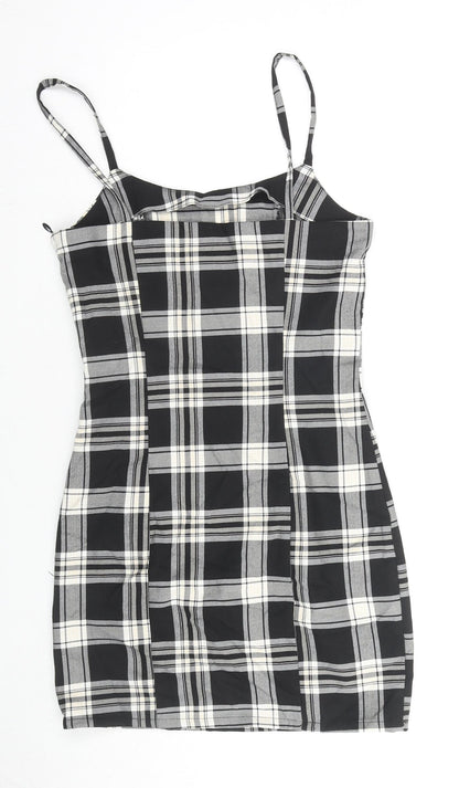 Divided by H&M Womens Black Check Polyester Blend Mini Size 4 Square Neck Zip