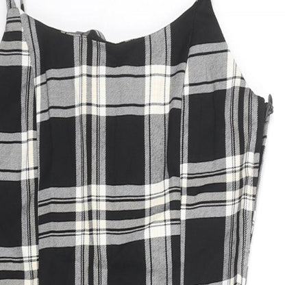 Divided by H&M Womens Black Check Polyester Blend Mini Size 4 Square Neck Zip