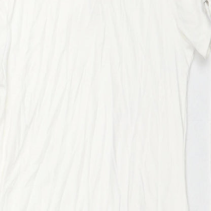 QED London Womens White Cotton Bodycon Size S Round Neck Zip - Tie Detail Sleeves