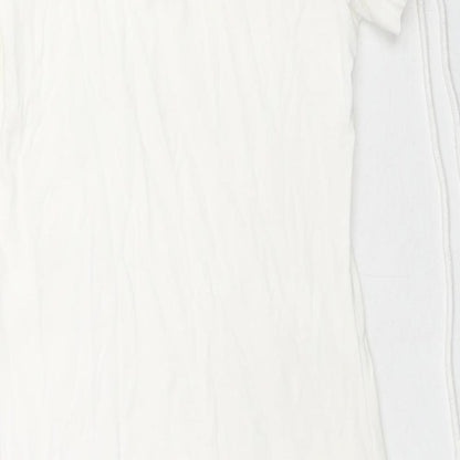 QED London Womens White Cotton Bodycon Size S Round Neck Zip - Tie Detail Sleeves