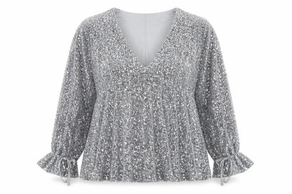Et Vous Womens Grey Polyester Basic Blouse Size 14 V-Neck