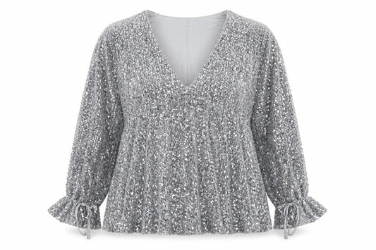 Et Vous Womens Grey Polyester Basic Blouse Size 14 V-Neck