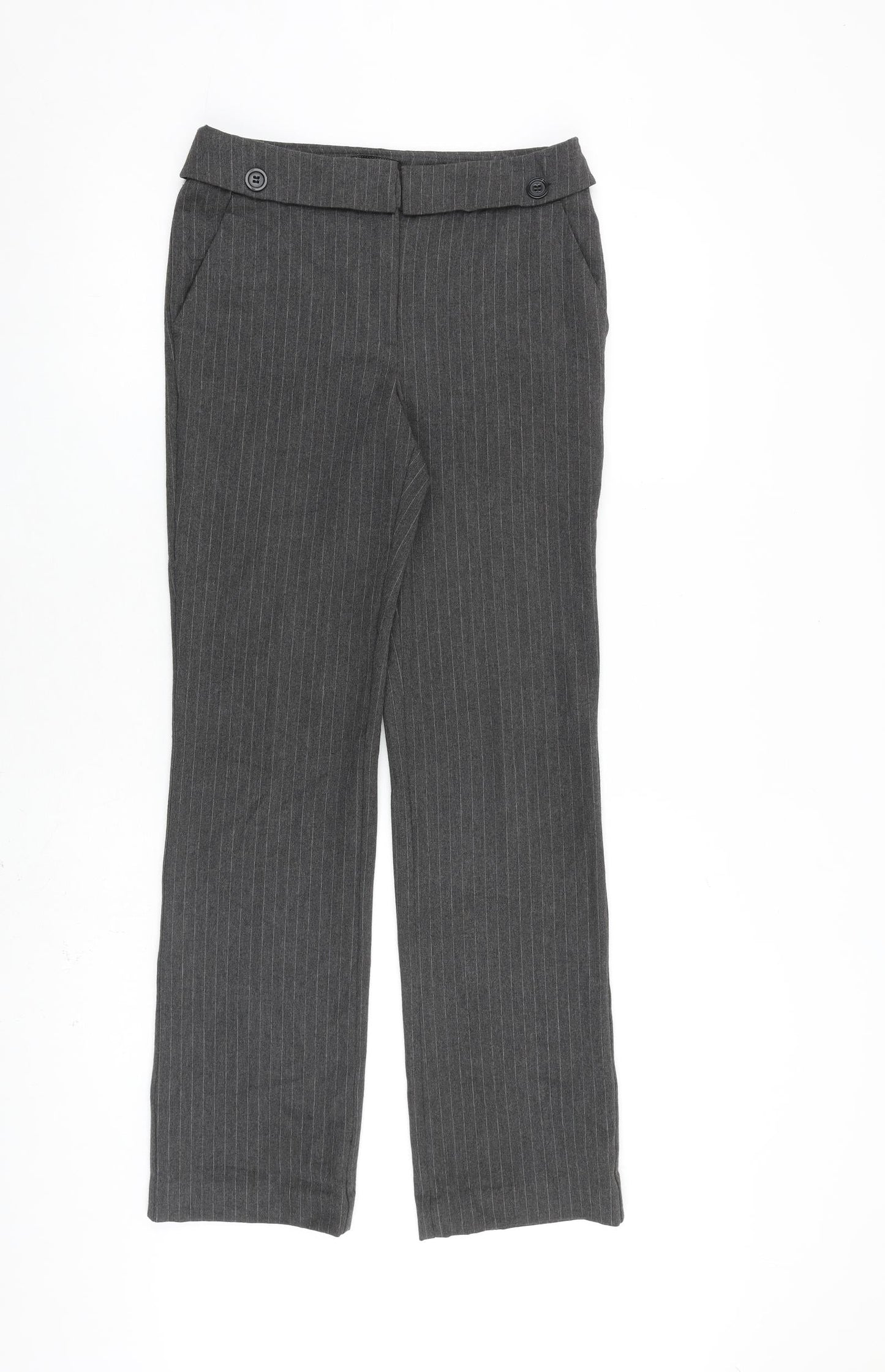 Mango Womens Grey Striped Polyester Trousers Size 6 L30 in Regular Zip