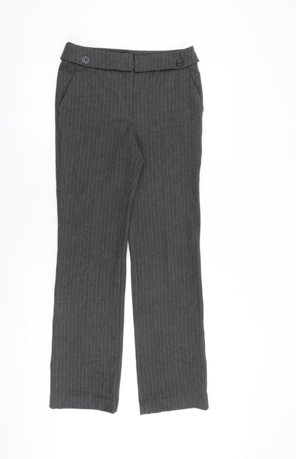 Mango Womens Grey Striped Polyester Trousers Size 6 L30 in Regular Zip
