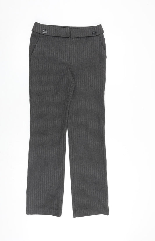 Mango Womens Grey Striped Polyester Trousers Size 6 L30 in Regular Zip