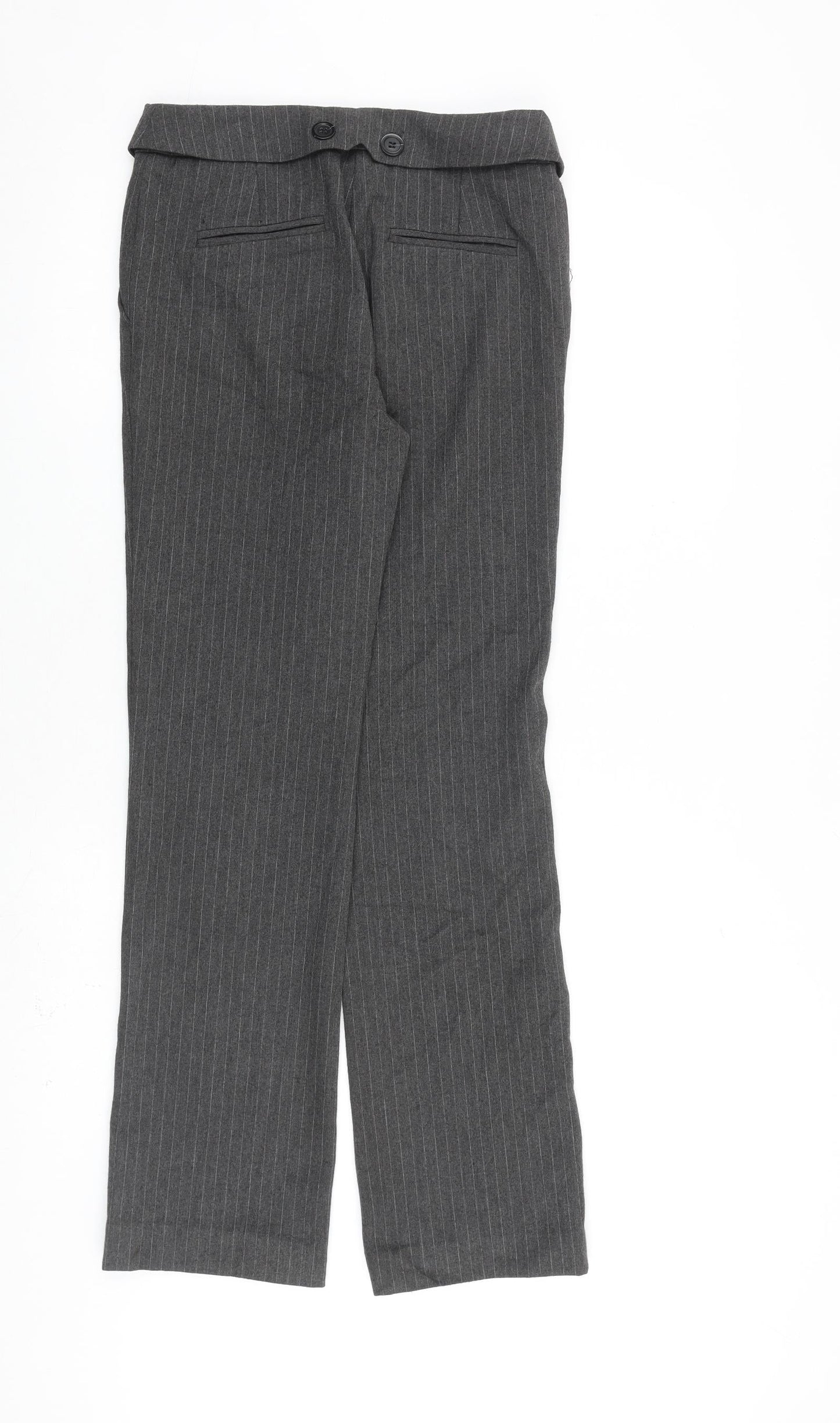 Mango Womens Grey Striped Polyester Trousers Size 6 L30 in Regular Zip