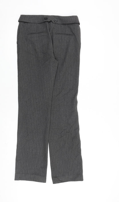 Mango Womens Grey Striped Polyester Trousers Size 6 L30 in Regular Zip