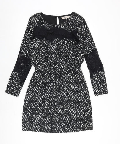 Limited Edition Womens Black Geometric Polyester A-Line Size 8 Round Neck Button