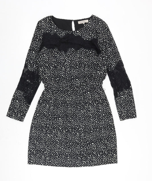 Limited Edition Womens Black Geometric Polyester A-Line Size 8 Round Neck Button