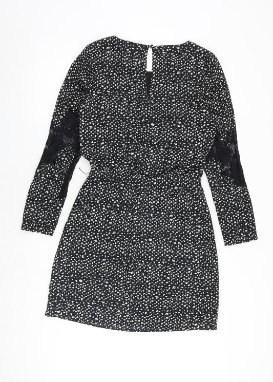 Limited Edition Womens Black Geometric Polyester A-Line Size 8 Round Neck Button