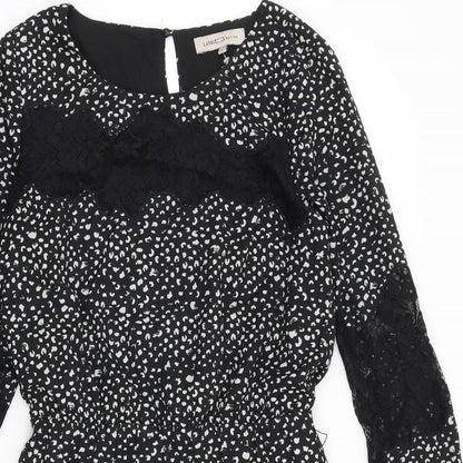 Limited Edition Womens Black Geometric Polyester A-Line Size 8 Round Neck Button