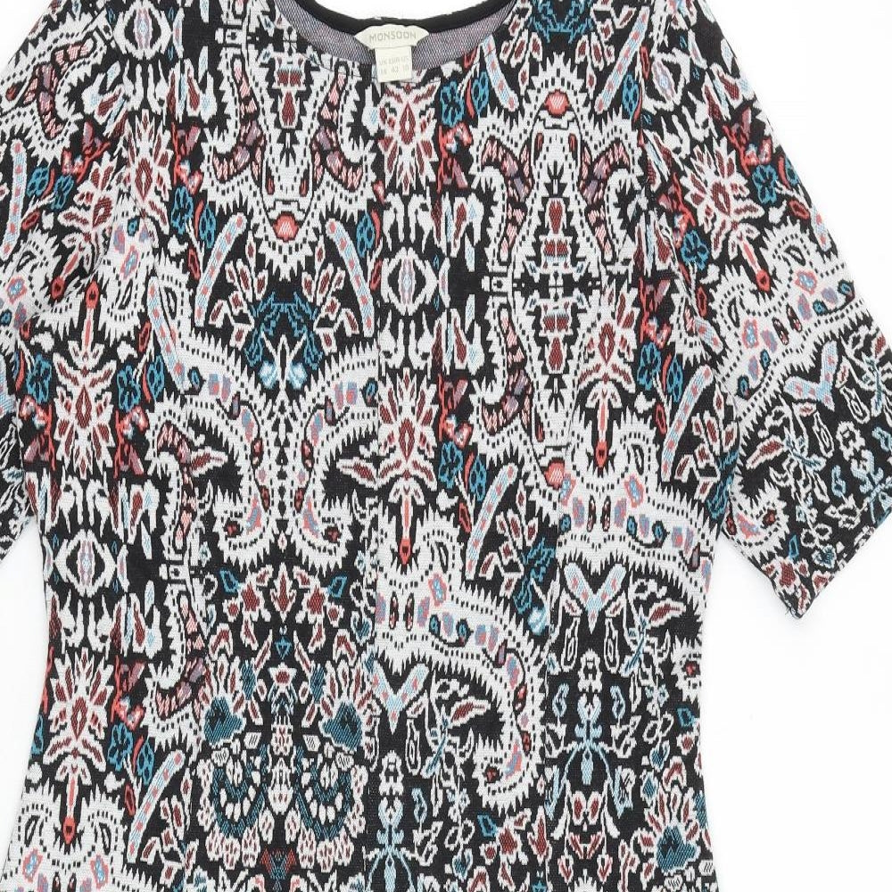 Monsoon Womens Multicoloured Geometric Polyester A-Line Size 14 Round Neck Pullover