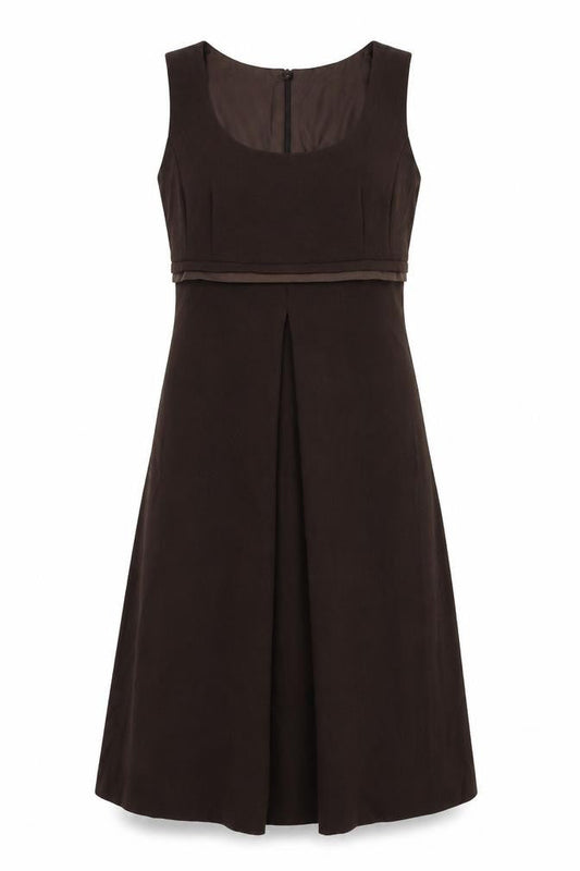 Marks and Spencer Womens Brown Polyester A-Line Size 14 Round Neck Zip