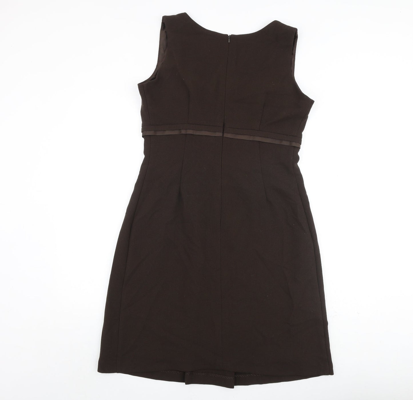 Marks and Spencer Womens Brown Polyester A-Line Size 14 Round Neck Zip