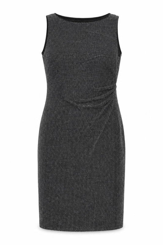 Front view of IZABEL LONDON women’s black nylon a-line, size UK 16, round neck pullover