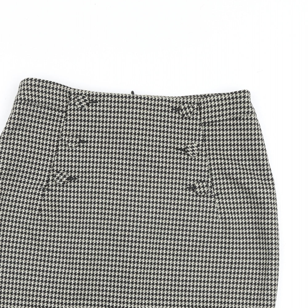 H&M Womens Black Geometric Polyester A-Line Skirt Size 8 Zip