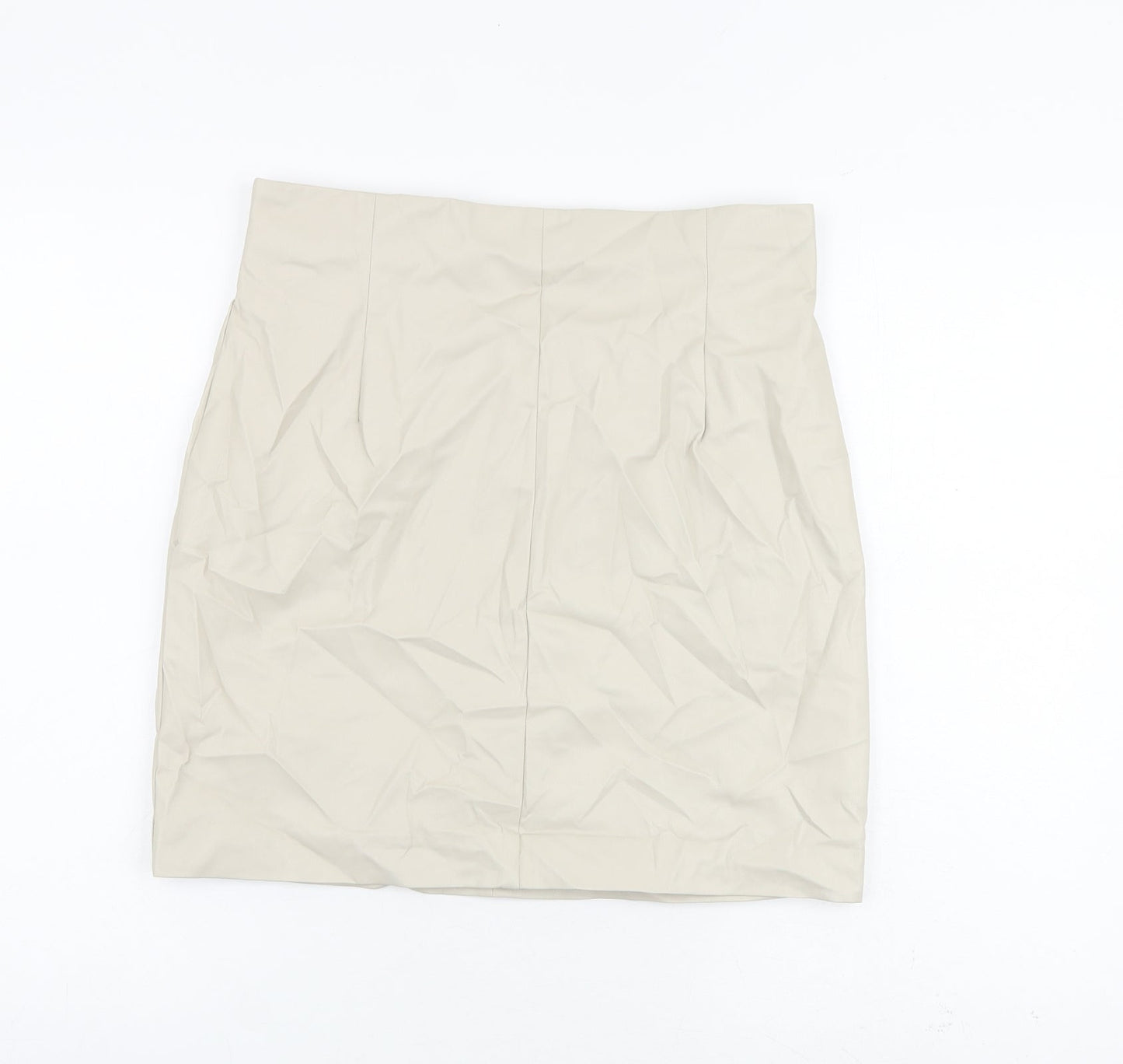 H&M Womens Beige Polyurethane A-Line Skirt Size 14 Zip