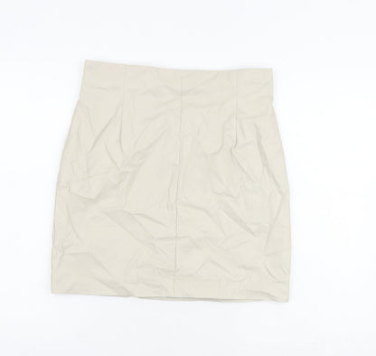 H&M Womens Beige Polyurethane A-Line Skirt Size 14 Zip