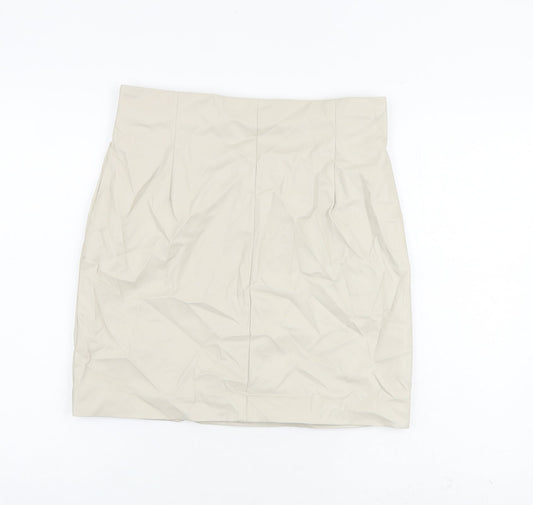 H&M Womens Beige Polyurethane A-Line Skirt Size 14 Zip