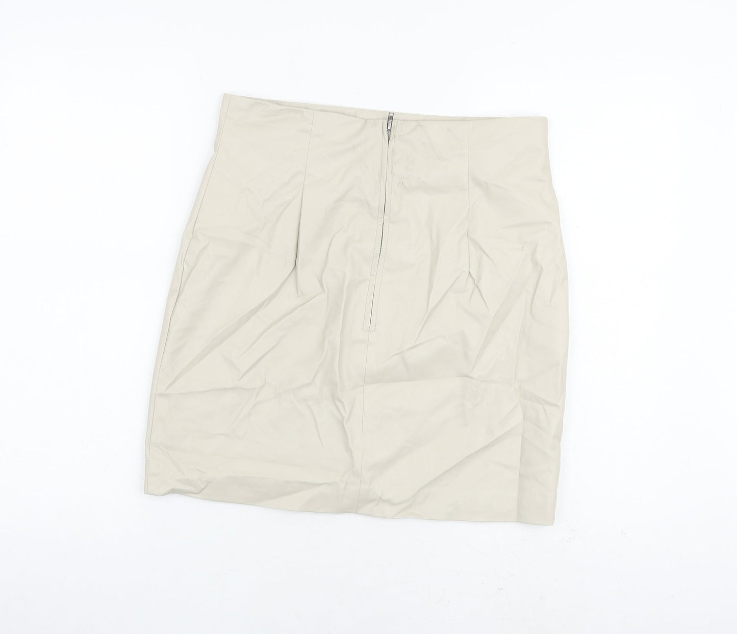 H&M Womens Beige Polyurethane A-Line Skirt Size 14 Zip