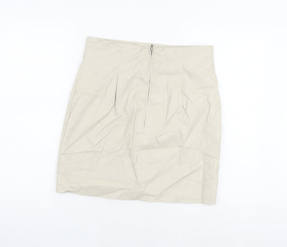 H&M Womens Beige Polyurethane A-Line Skirt Size 14 Zip