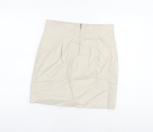 H&M Womens Beige Polyurethane A-Line Skirt Size 14 Zip