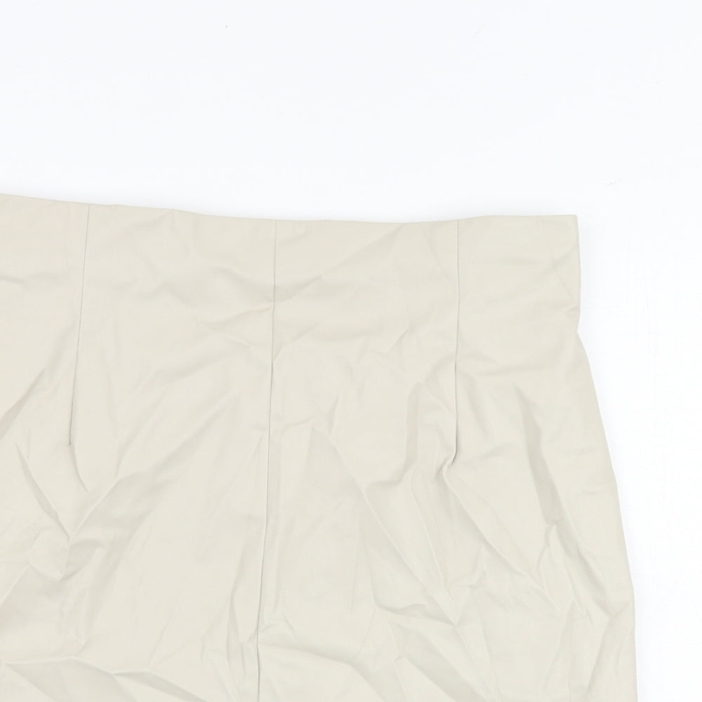 H&M Womens Beige Polyurethane A-Line Skirt Size 14 Zip