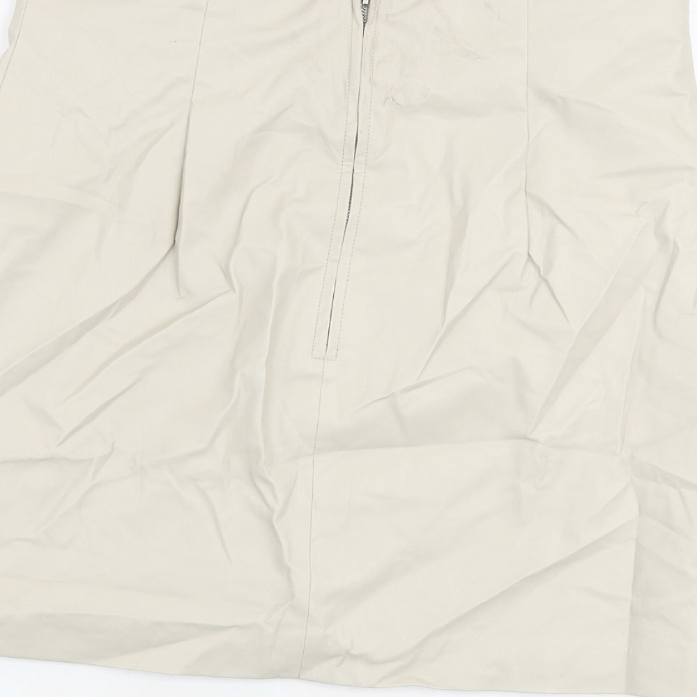 H&M Womens Beige Polyurethane A-Line Skirt Size 14 Zip