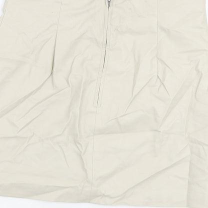 H&M Womens Beige Polyurethane A-Line Skirt Size 14 Zip