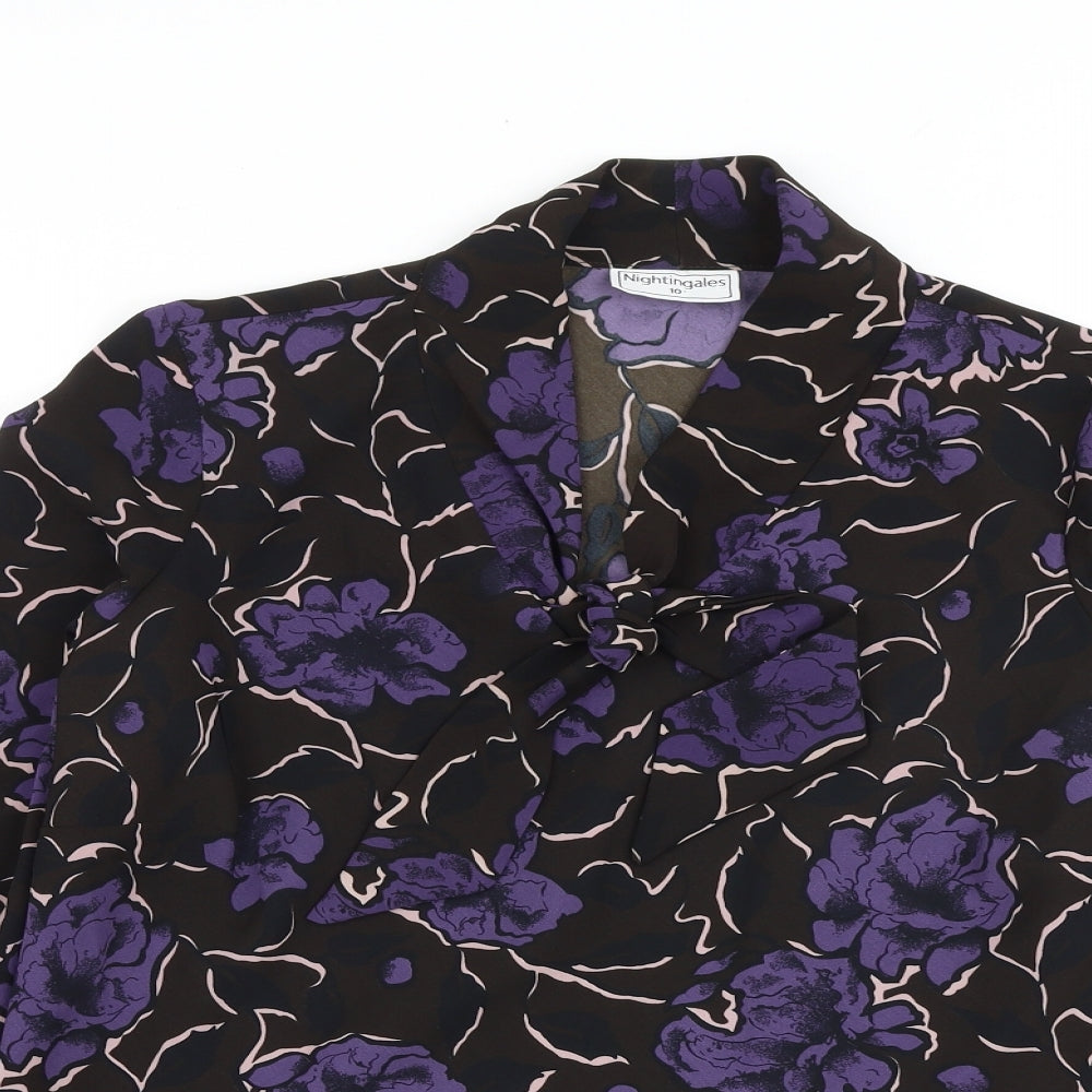 Nightingales Womens Brown Floral Polyester Basic Blouse Size 10 V-Neck