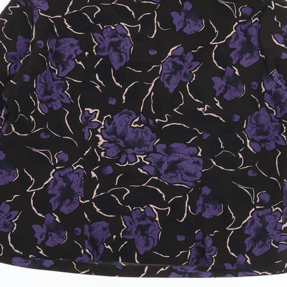 Nightingales Womens Brown Floral Polyester Basic Blouse Size 10 V-Neck