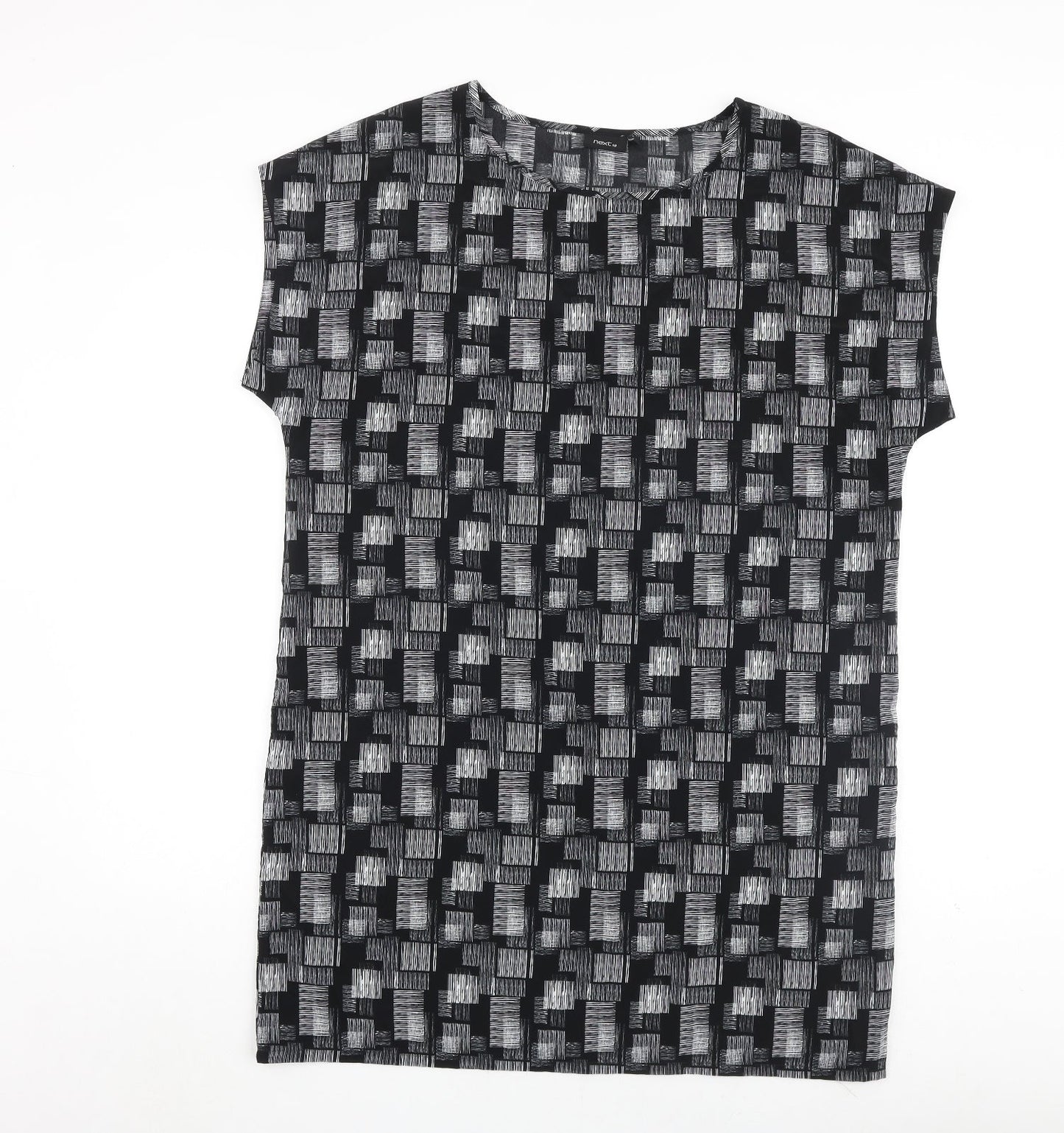 NEXT Womens Black Geometric Polyester A-Line Size 14 Round Neck Pullover