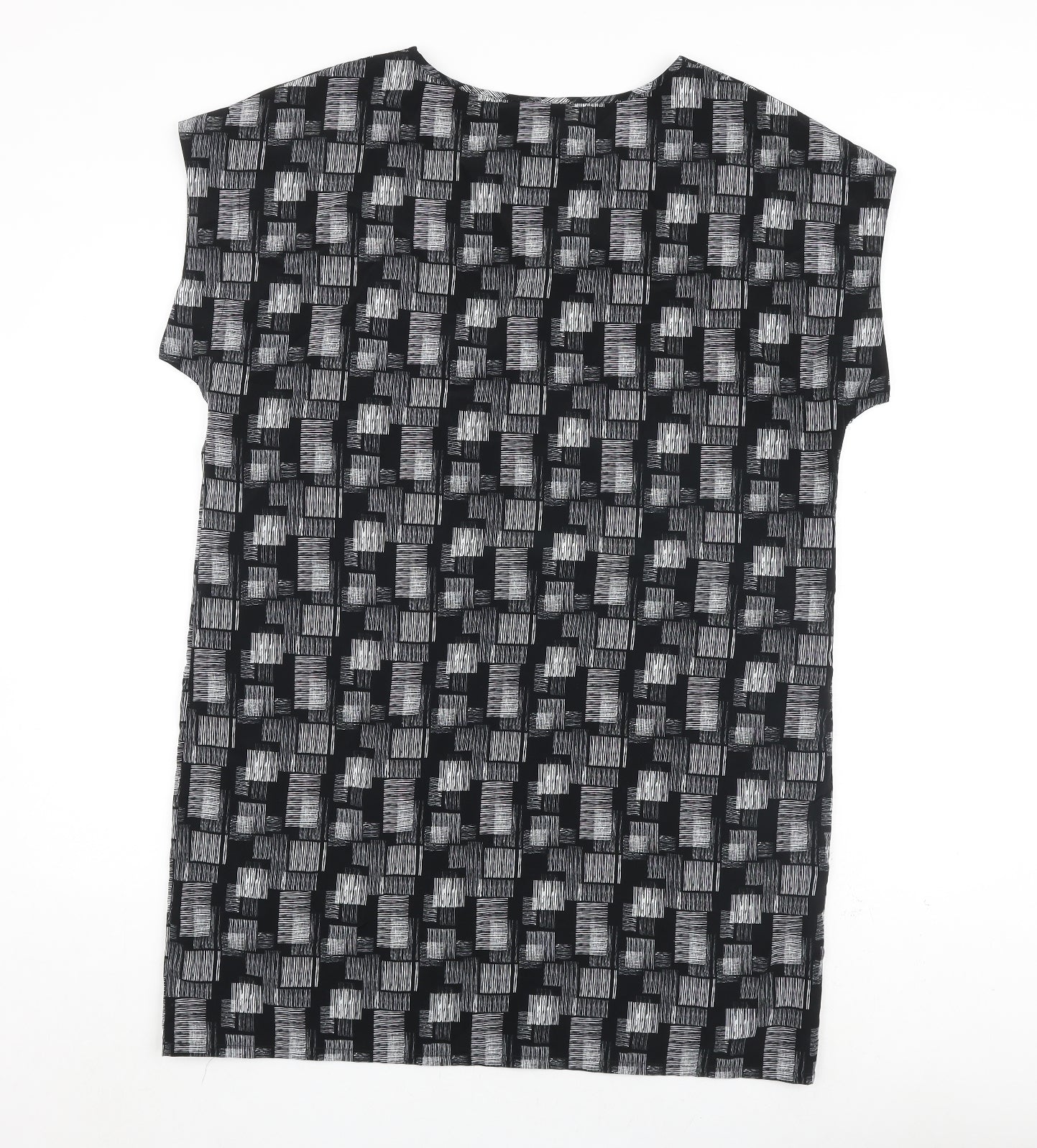 NEXT Womens Black Geometric Polyester A-Line Size 14 Round Neck Pullover