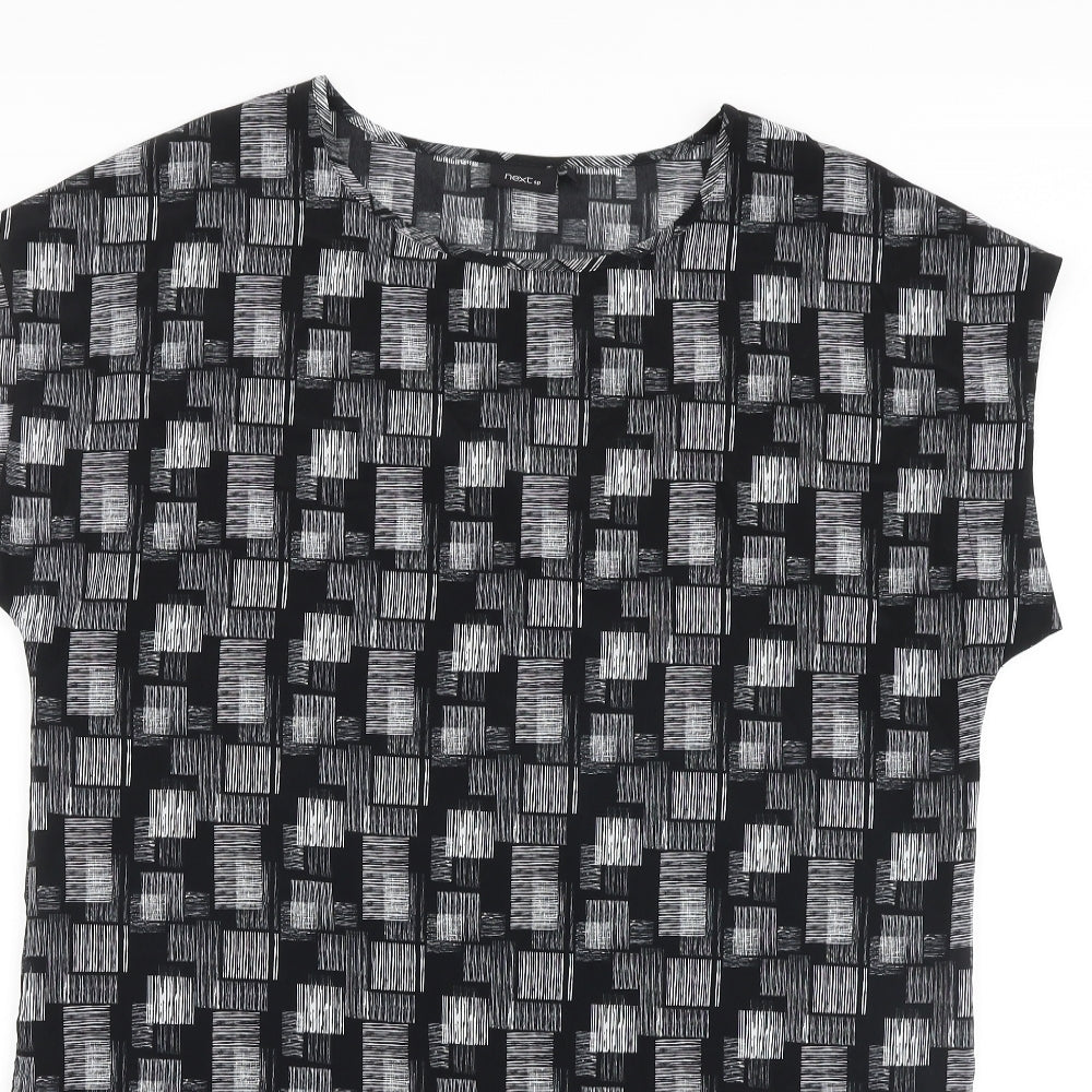 NEXT Womens Black Geometric Polyester A-Line Size 14 Round Neck Pullover