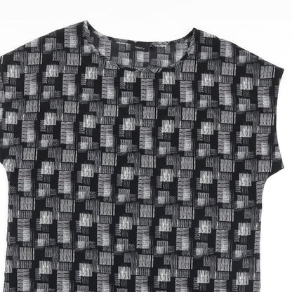 NEXT Womens Black Geometric Polyester A-Line Size 14 Round Neck Pullover