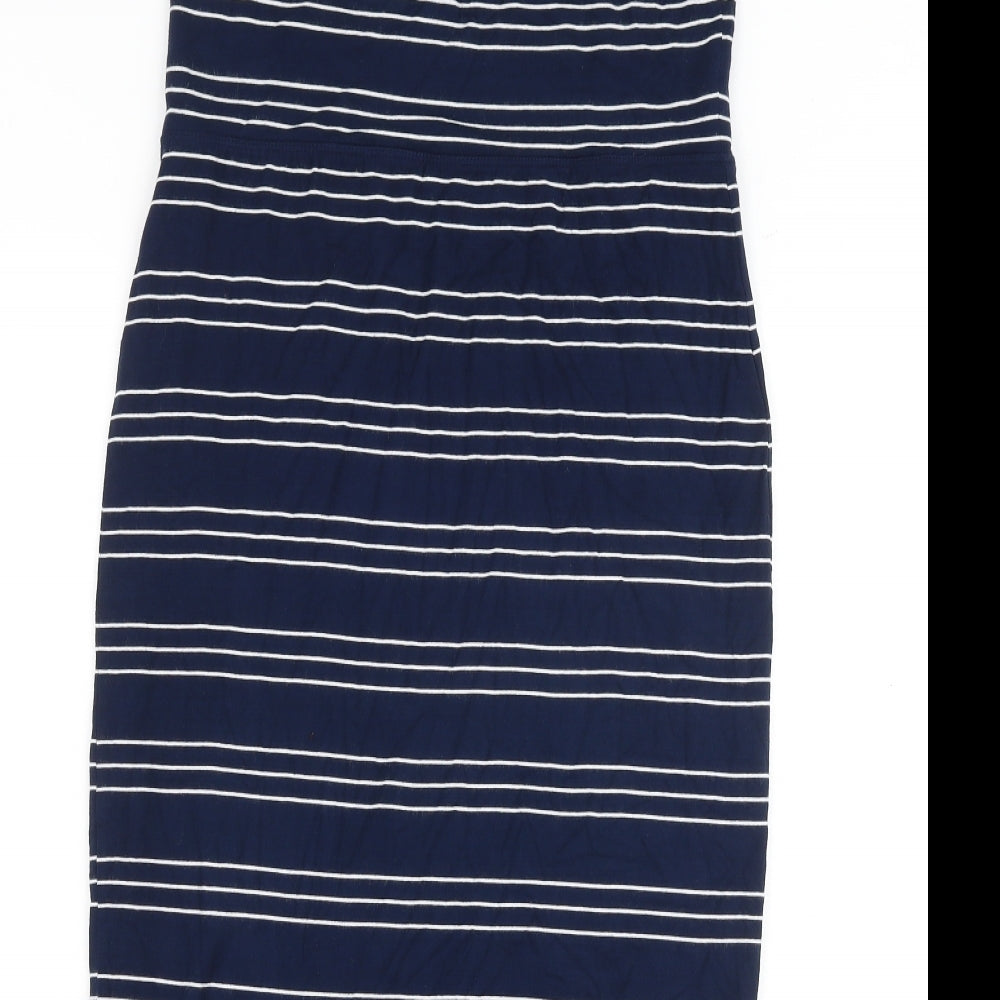 Max Studio Womens Blue Striped Viscose A-Line Size S Off the Shoulder Pullover