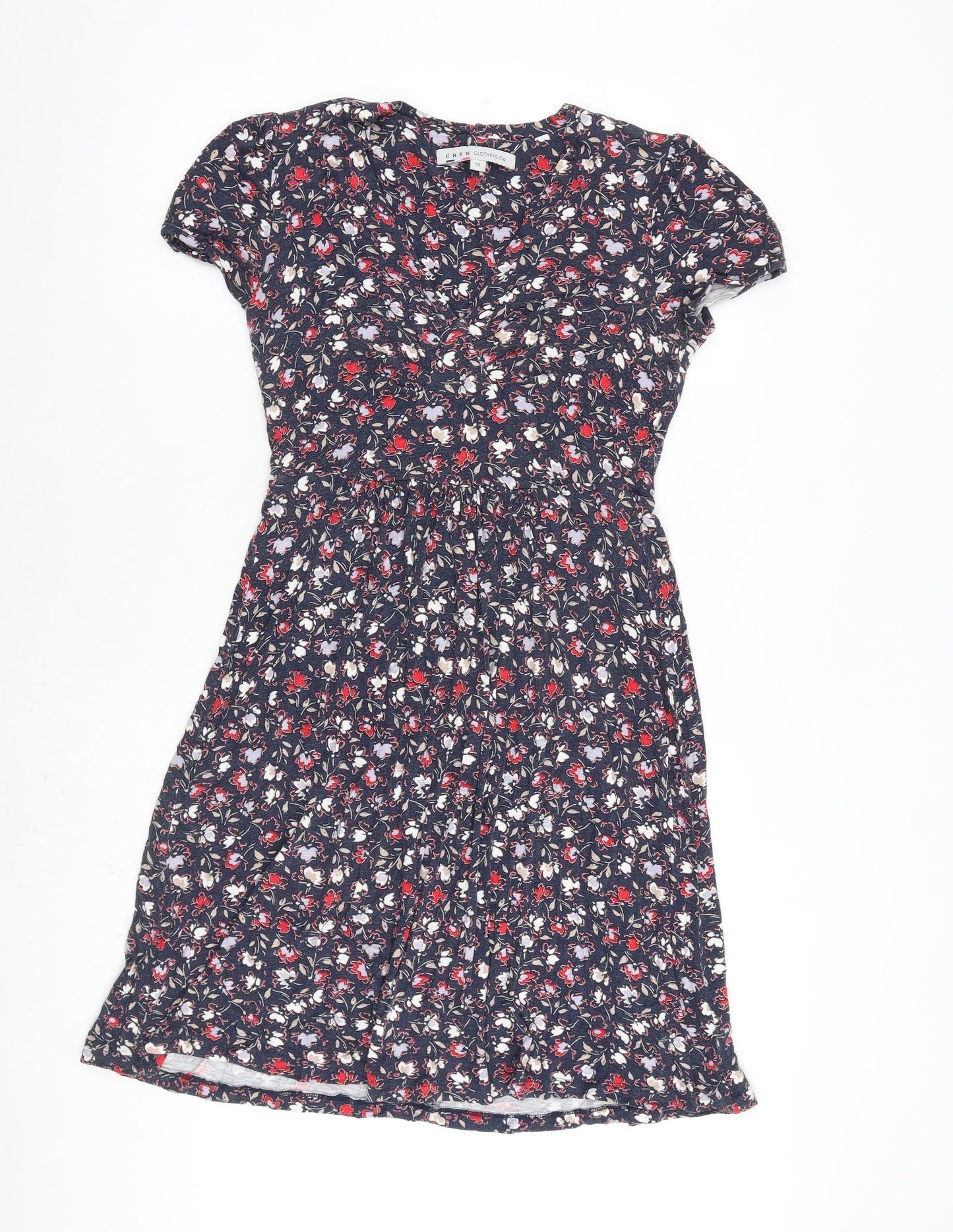 Crew Clothing Womens Blue Floral Viscose A-Line Size 10 V-Neck Pullover