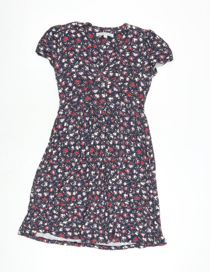 Crew Clothing Womens Blue Floral Viscose A-Line Size 10 V-Neck Pullover