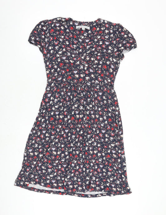 Crew Clothing Womens Blue Floral Viscose A-Line Size 10 V-Neck Pullover