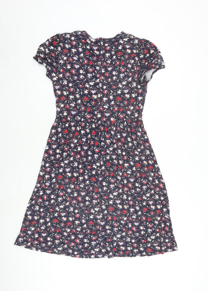 Crew Clothing Womens Blue Floral Viscose A-Line Size 10 V-Neck Pullover