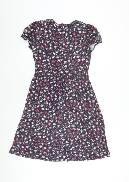 Crew Clothing Womens Blue Floral Viscose A-Line Size 10 V-Neck Pullover