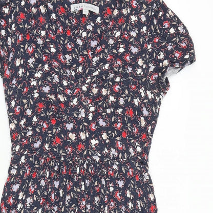 Crew Clothing Womens Blue Floral Viscose A-Line Size 10 V-Neck Pullover