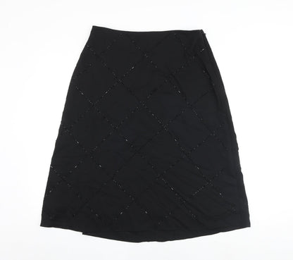 H&M Womens Black Polyester Flare Skirt Size 14 Zip