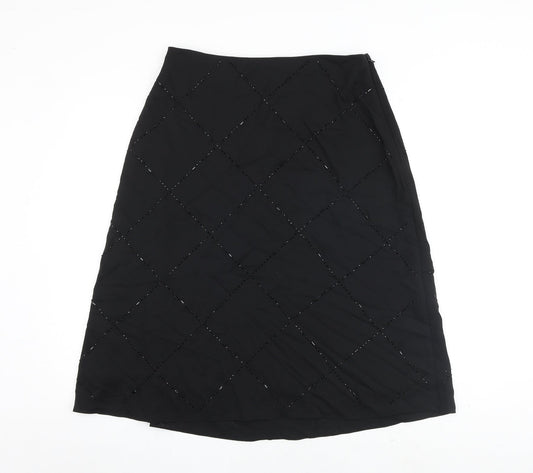 H&M Womens Black Polyester Flare Skirt Size 14 Zip