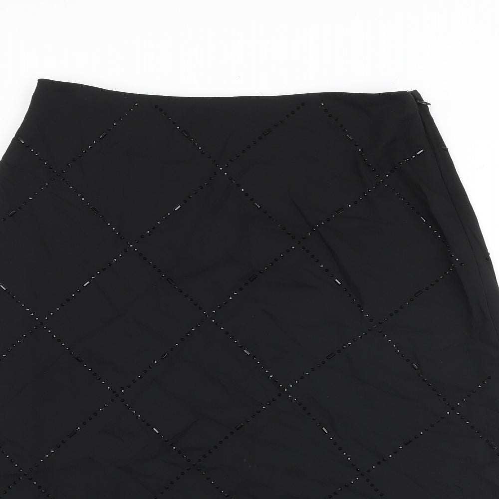 H&M Womens Black Polyester Flare Skirt Size 14 Zip