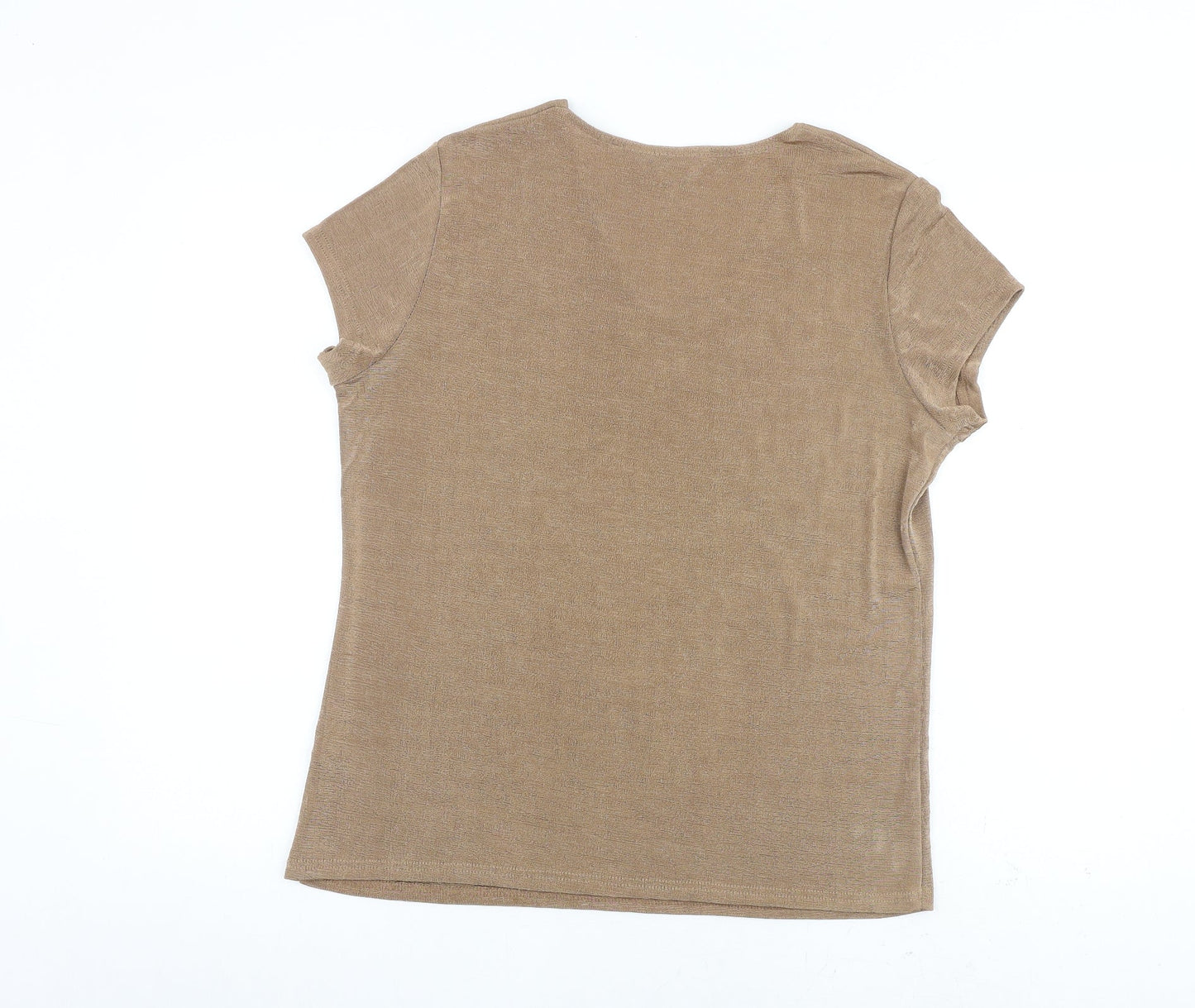 Classics Womens Brown Polyester Basic T-Shirt Size 12 Round Neck