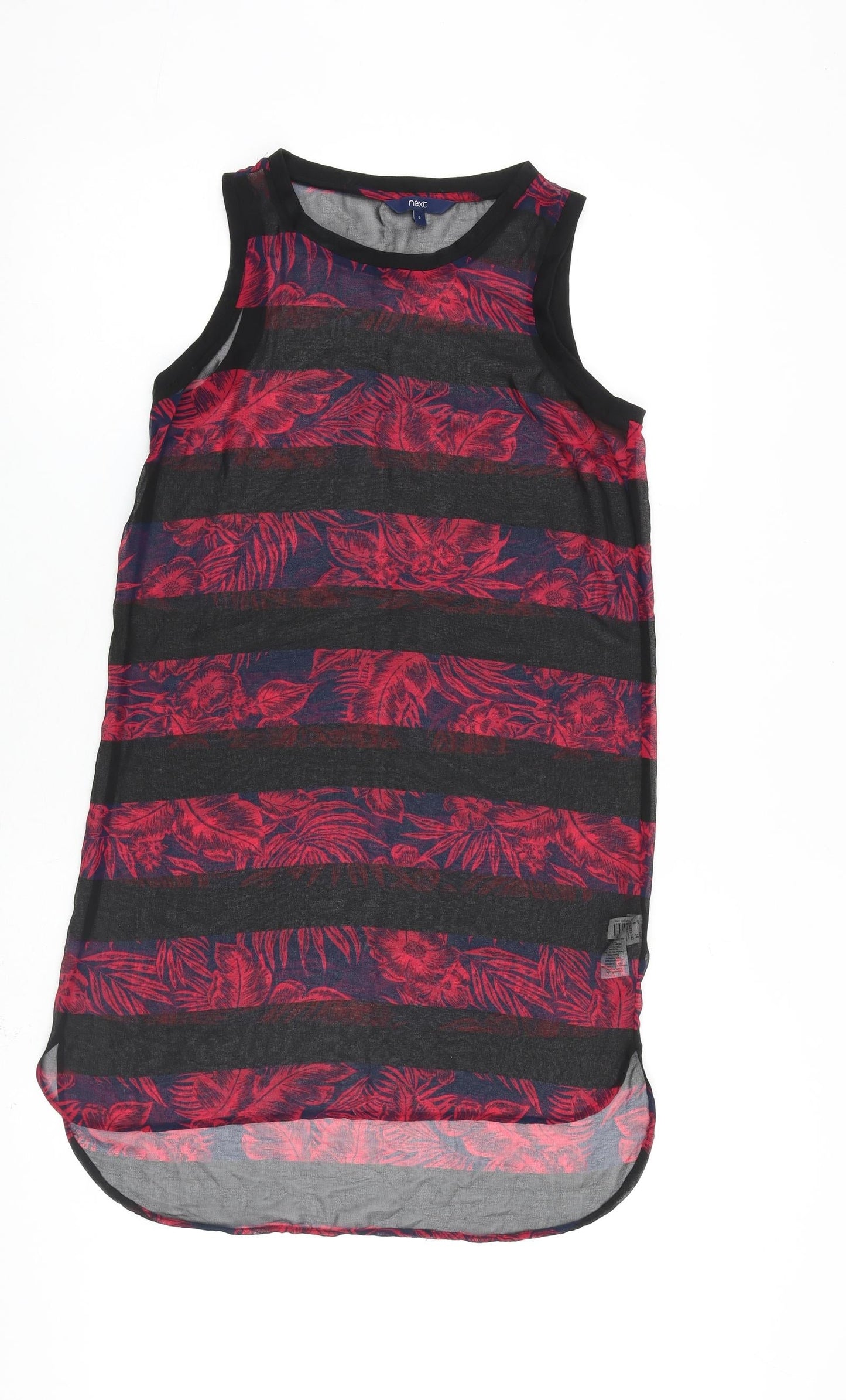 NEXT Womens Black Floral Polyester A-Line Size 6 Round Neck Pullover