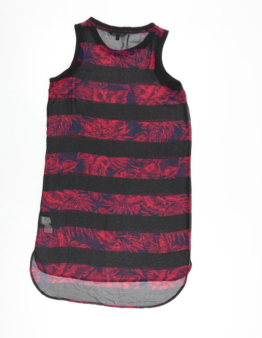 NEXT Womens Black Floral Polyester A-Line Size 6 Round Neck Pullover