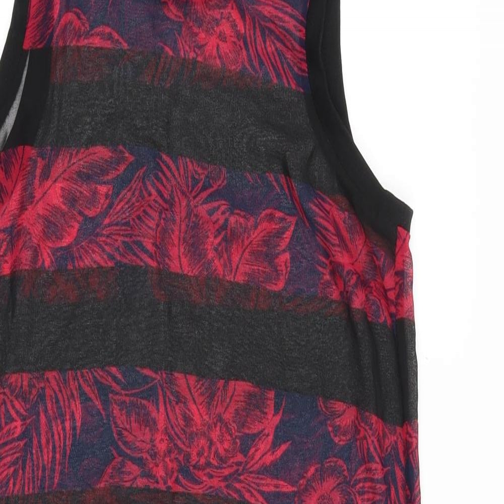 NEXT Womens Black Floral Polyester A-Line Size 6 Round Neck Pullover