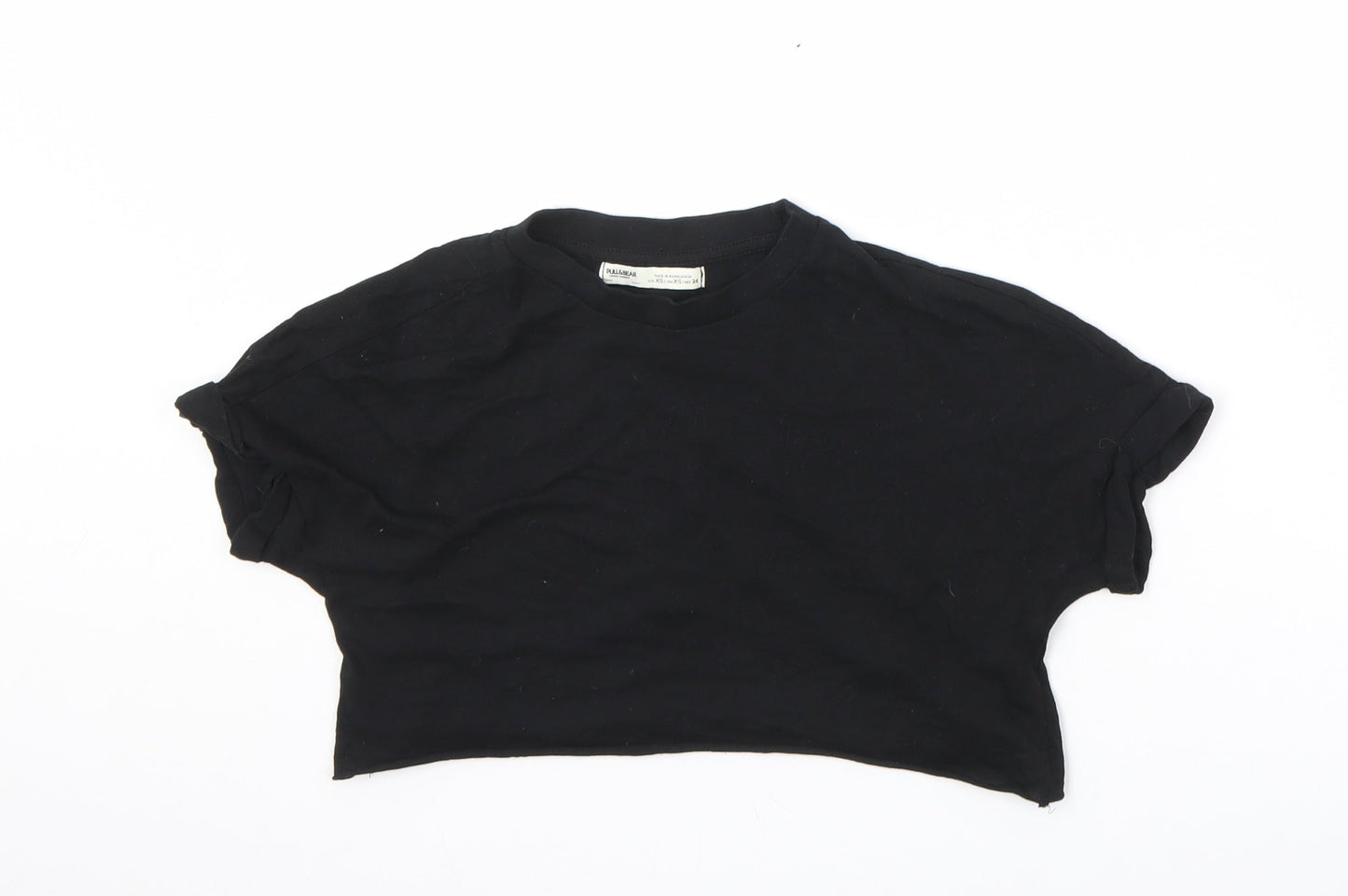 Womens UK Size XS Pull&Bear Black Cropped T-Shirt